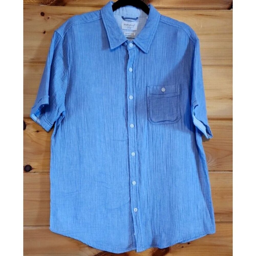 Weatherproof Shirt Mens Large Blue Double Layer Button Up Short Sleeves